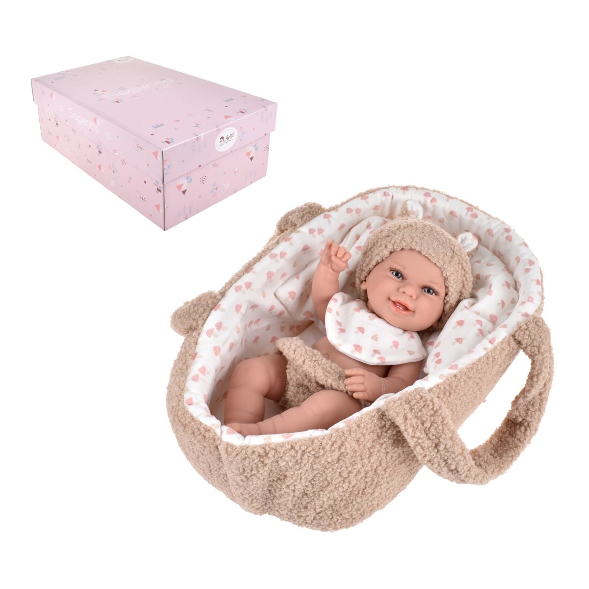 Muñeca Elegance Babyto Beige Con Capazo 33 Cm Arias